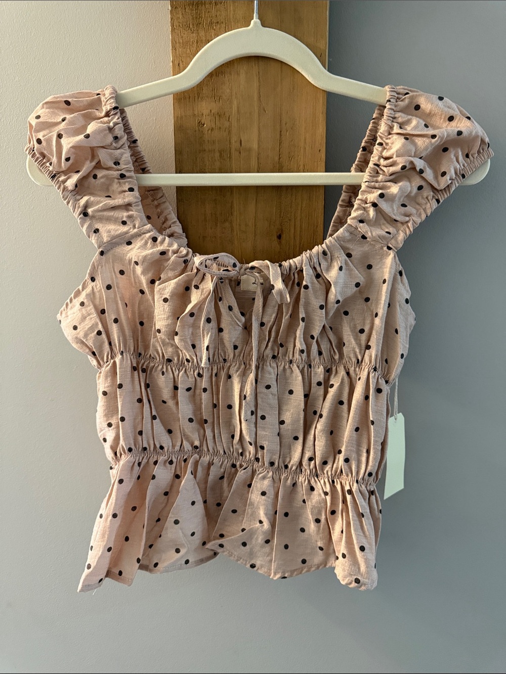 LOVE NOTES Pink Polka Dot Ruffle Strap Smocked Camisole, NWTs